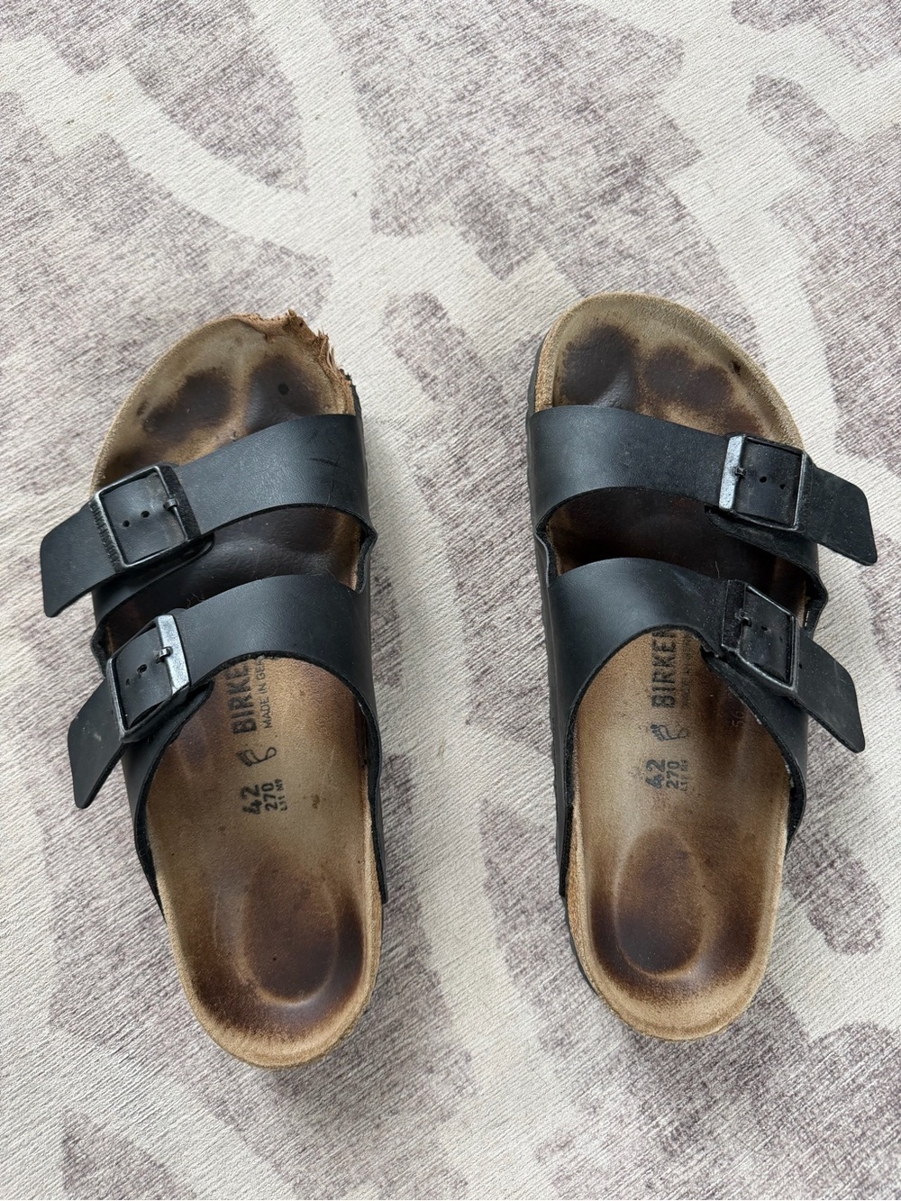 Birkenstock Arizona Black 42 — Pre-Broken-In (Quality Control by My Puppy)